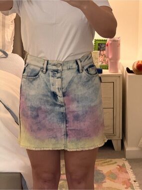 Zadig & Voltaire Pastel Tie-Dye Denim Mini Skirt - Pink, Yellow & Blue